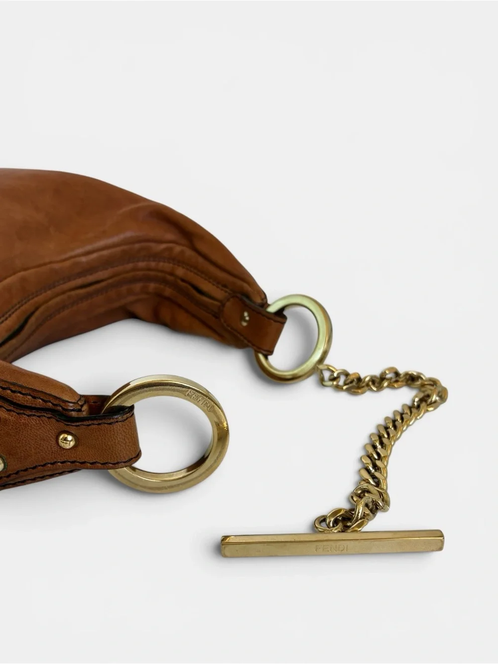 Fendi Tan Leather Shoulder Hobo with Gold Chain Accent